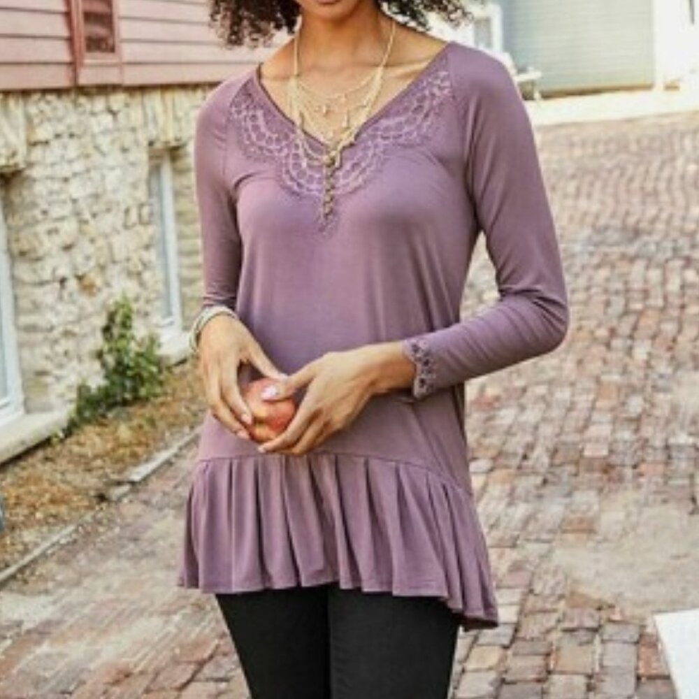 MATILDA JANE XL Purple Mauve Moments With You Seasonal Goods Tunic Top‎ Boho